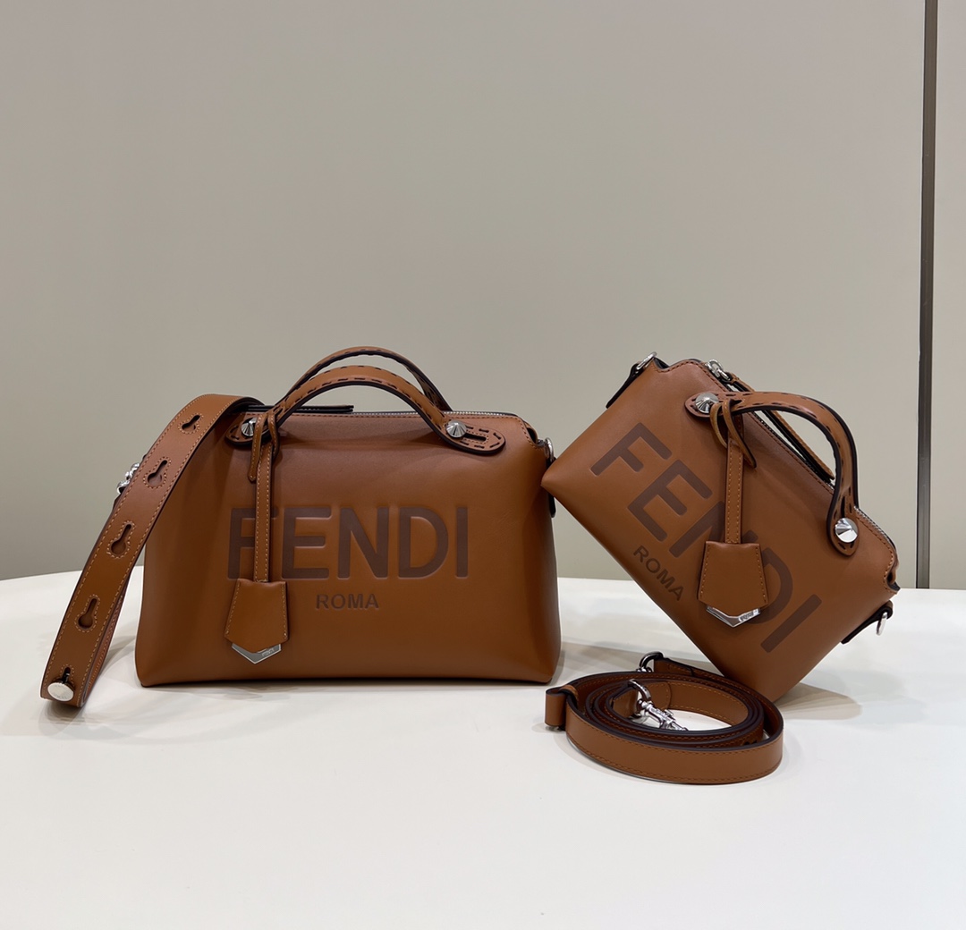 Fendi Mini By The Way Leather Boston Shoulder Bag Brown